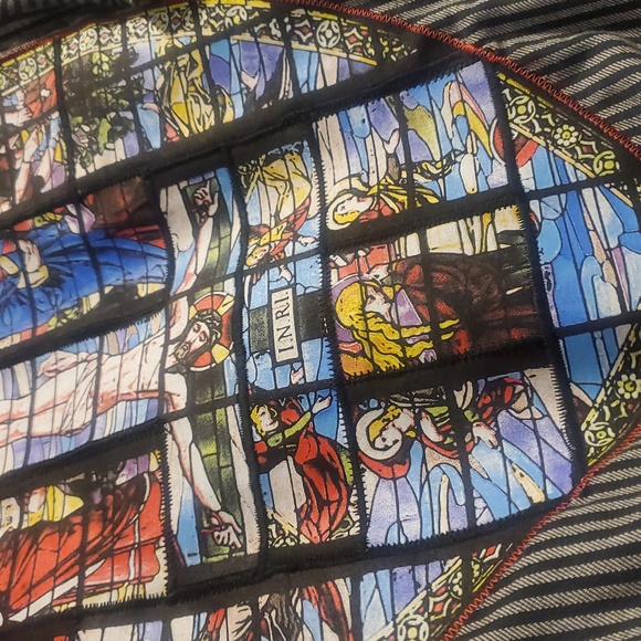 Levi's Striped Work Shirt - St. Jean Church, Mary, Jesus Print Patch Embroidered - Picture 6 of 17